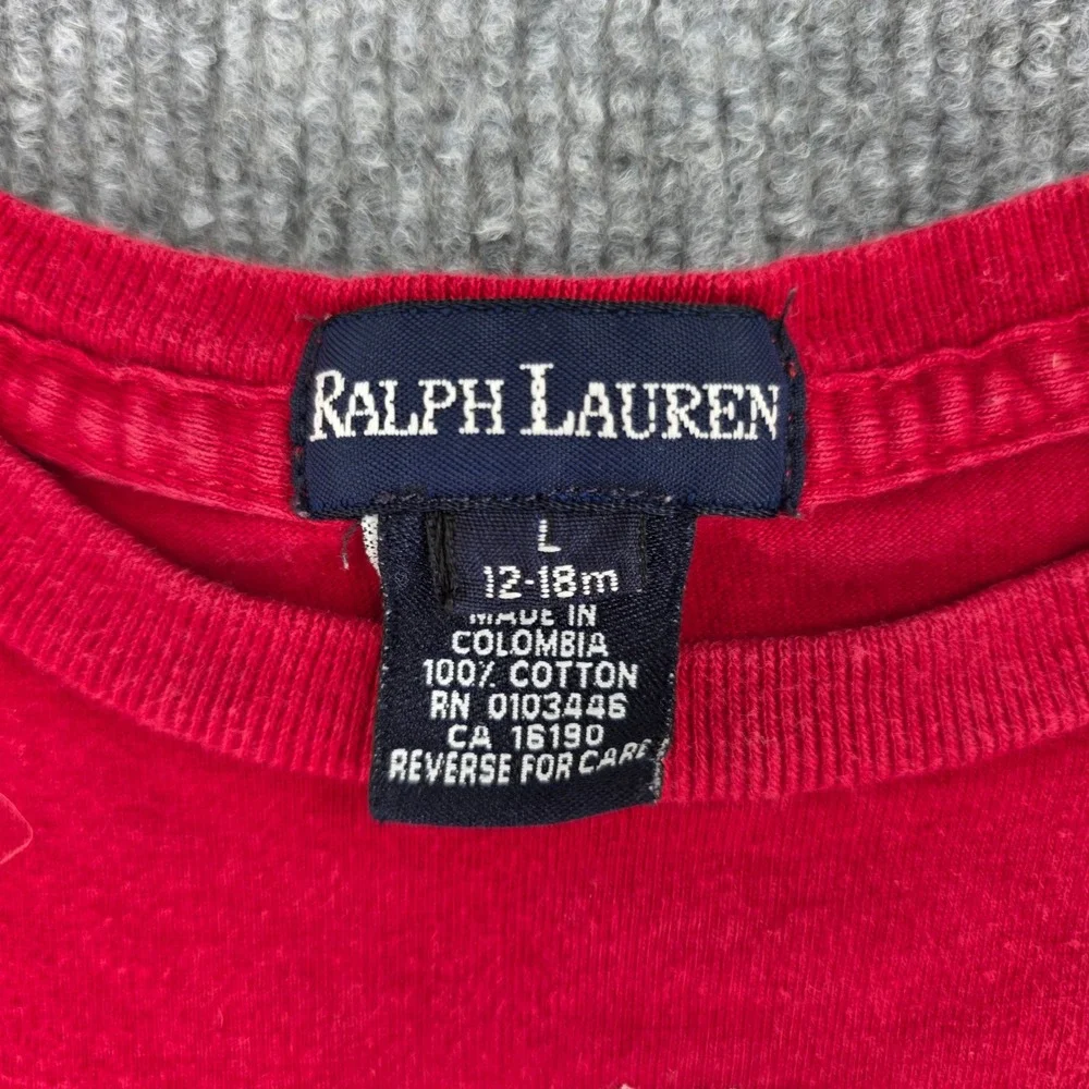 Ralph Lauren Polo Bear Red Romper Baby 12-18 Month Cotton Short Sleeve One Piece